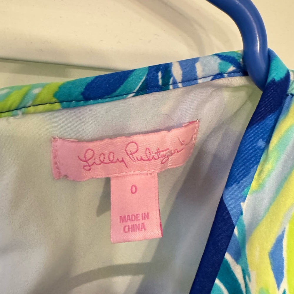 Lilly Pulitzer Teal, Blue & Lime Floral Print Dress